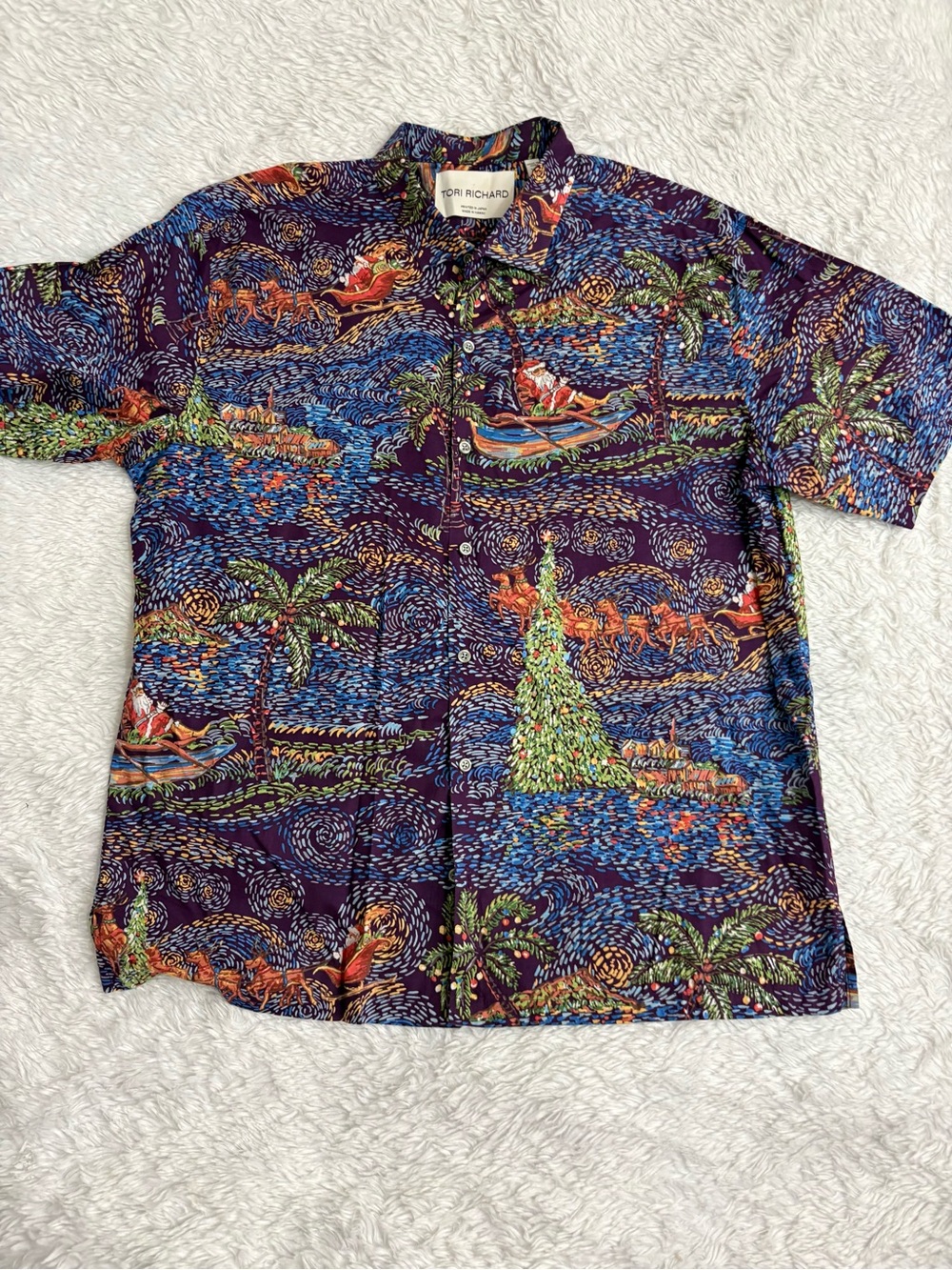 Tori Richard Navy Short-Sleeve Tropical Seaside Print Shirt